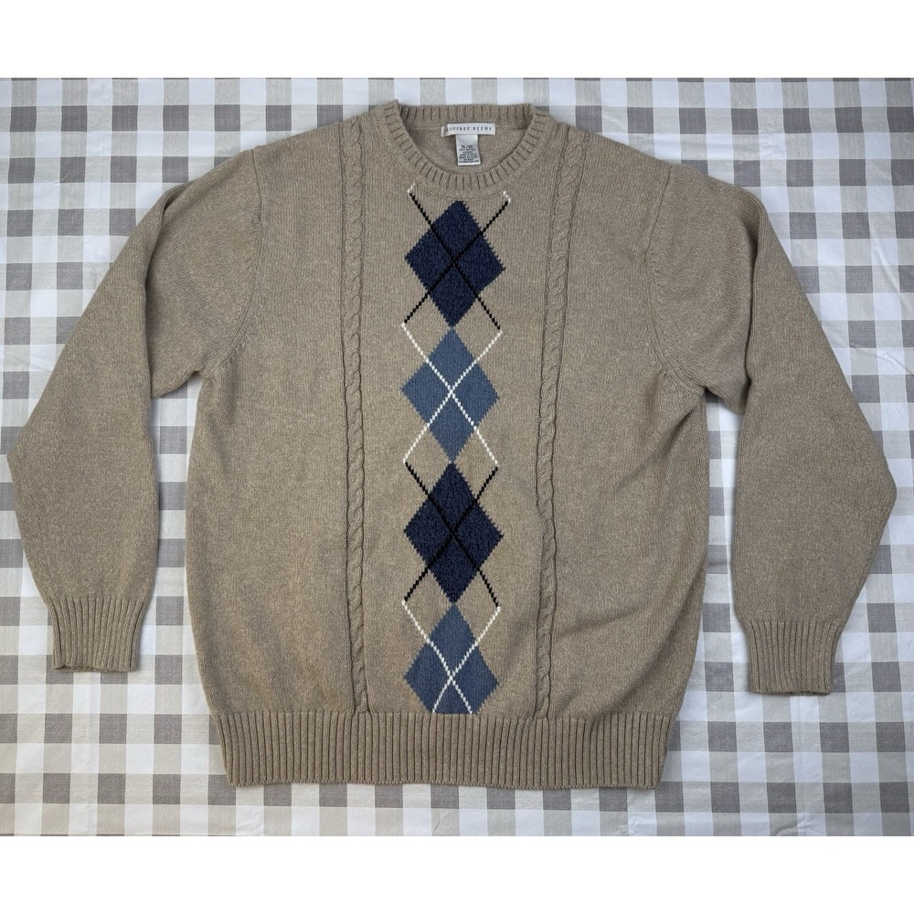 Argyle‎ Knit Sweater XL Cozy Grandpa Core Neutral Preppy